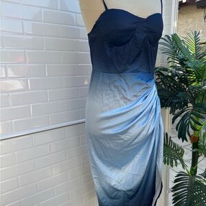 Chic Strapless Dress in Dark Blue and Light Blue